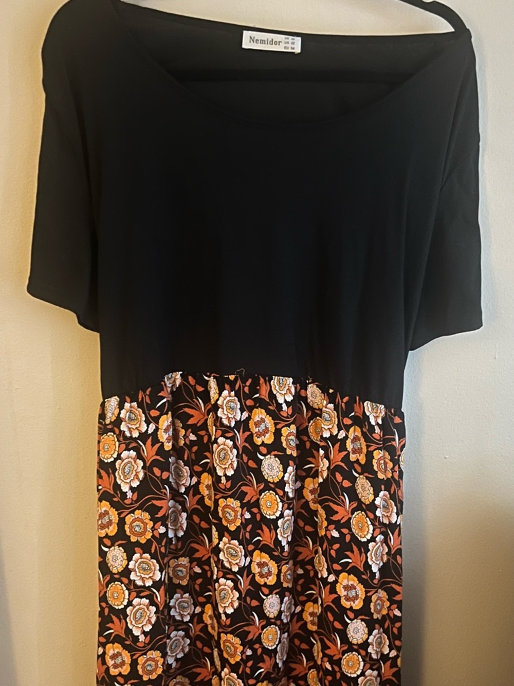 Nemidor Black Top with Orange Floral Midi Dress 3X